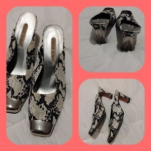 Pierre Dumas Vintage Faux Leather Snakeskin Python Metallic Mirror Mules